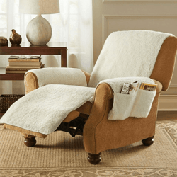 two-side pocketed and spill-resistant fleece recliner cover