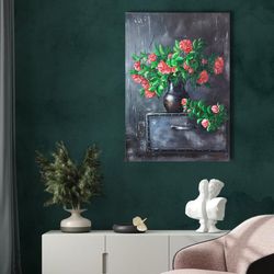 painting interior acrylic roses, original painting flowers, textured embossed interior 3D painting