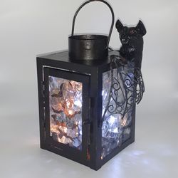 stained glass lamp, stained glass bat candle holder, witchy decor moon bat wings polymer clay suncatcher goth decor
