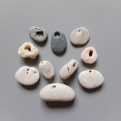 Hag stone, Lot 10 Hag stones, wish stone, lucky stone, witch stone, hagstone, rare stone with a hole, pebble sea stone