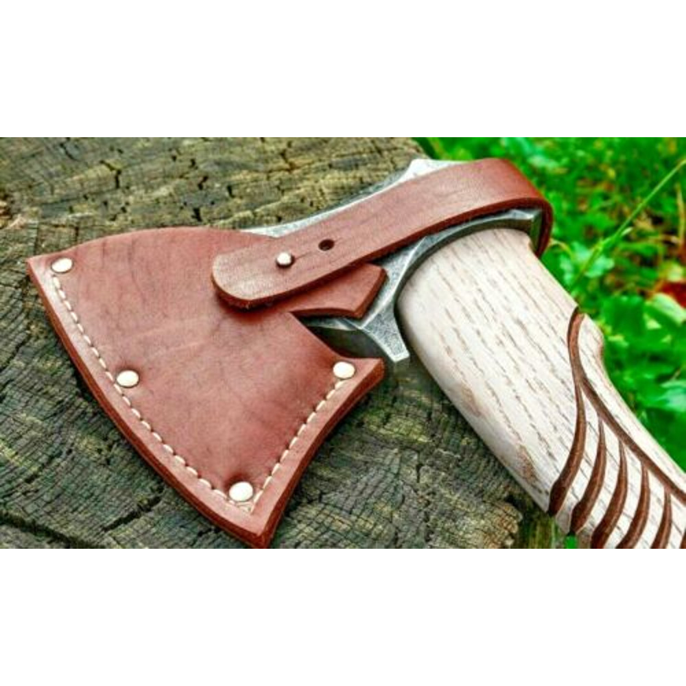 Custom Handmade Tomahawk Engraved Viking Axe Carbon Steel Axe Beautiful Axe Gift Leather Sheath