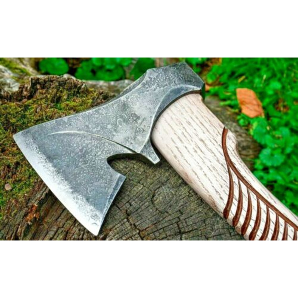 Custom Handmade Tomahawk Engraved Viking Axe Carbon Steel Axe Beautiful Axe Gift Leather Sheath