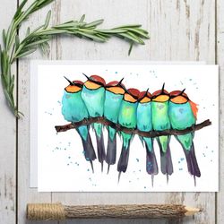 Bird painting, bee-eaters watercolor paintings, handmade bird watercolor hummingbird painting by Anne Gorywine