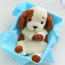 Crochet Puppy Lovey, Amigurumi Comforter Cuddle Toy, Crochet Dog Snuggler, Plush lovey blanket for baby, Newborn Lovey