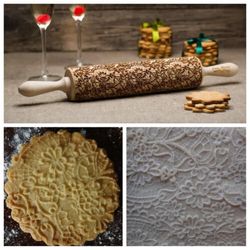 Frost Embossed Dough Roller Wooden Engraved Rolling Pin Christmas Cookies Carved Molds Gingerbread Gift For Mom