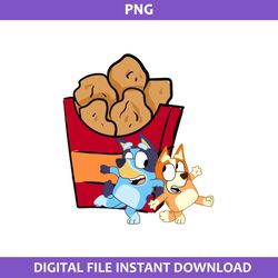 bluey and bingo with chicken nuggets box png, bluey png, cartoon png digital file