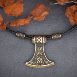 Massive axe pendant on black leather cord. Pagan slavic jewelry. Heavy viking necklace. big axe Man jewelry for present