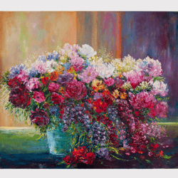 Floral Oil Painting Flowers Original Art Impressionist Art Impasto Painting Large Wall Art 28"x32" by KseniaDeArtGallery