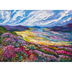 Valley Painting Landscape Original Art Impressionist Art Impasto Painting River Painting 24"x32" by KseniaDeArtGallery