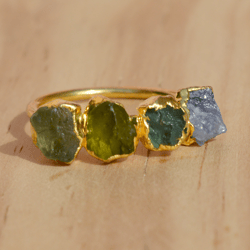 Raw Multi stone Electroformed Women Ring, Rough Gemstone Electroplated Brass & Cooper Handmade Jewelry, Gift For Her