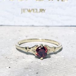 garnet ring - january birthstone - stacking ring - gemstone band - simple ring - delicate ring - gold ring - tiny ring