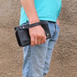 Leather wallet for men, black bifold document holder, travel wallet, black leather long wallet, passport wallet