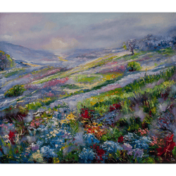 Meadow Painting Landscape Original Art Impressionist Art Impasto Painting Summer Painting 24"x28" by Ksenia De
