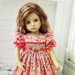 Little Darling floral print smocked dress with red trim
