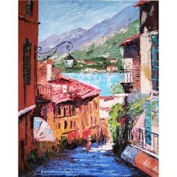Lake Como Painting Italy Landscape Original Artwork Bellagio Oil painting on Canvas by 20x16 inch