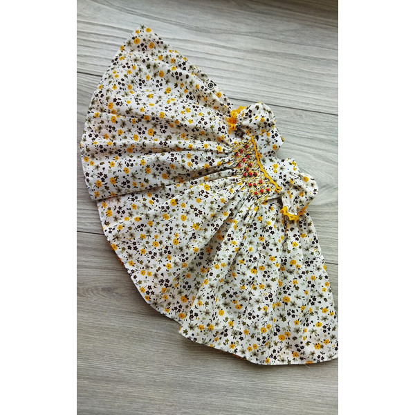 Little Darling floral print smocked dress with yellow trim..jpg