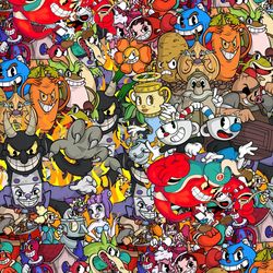 cuphead and friends seamless tileable repeating pattern