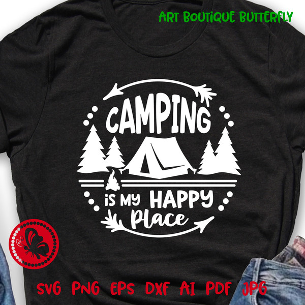 Camping is my happy place TENT Circle clipart.jpg