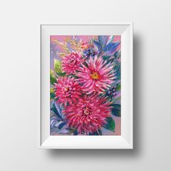 Printable Bouquet with asters, Wall art, Home decor, Poster A2, Digital file, Art print, Red flowers, download image