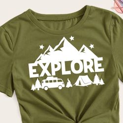 Explore svg print, Mountains, Travel bus, tent svg clipart Journey Travel svg, Camper shirt design