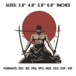 Japan Zoro Embroidery Design File, One Piece Anime Embroidery Design, Machine Embroidery File. Zoro Roronoa pes Design