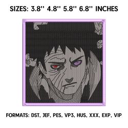 uchiha obito embroidery design file, naruto anime embroidery design, machine design pes dst. mad obito embroidery