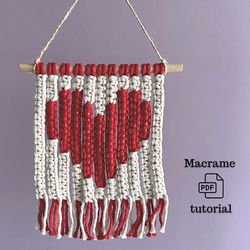 Pdf TUTORIAL of Macrame Heart wall hanging Step by step guide DIY Handmade Valentine's Day Decor Boho style DIY Instant