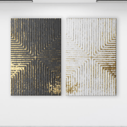 Gold Art Original Painting Modern Wall Art Gold Painting on Canvas Diptych Art Abstract Art Black White Gold Painting