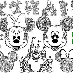 disney mandala svg, mickey mandala svg, minnie flowers svg