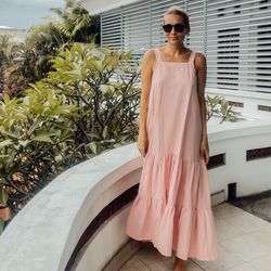 luna pure linen maxi  long summer feminine handmade dress