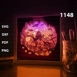 ocean diver paper cut light box template, shadow box, 3d papercut lightbox svg file diy, cutting cricut
