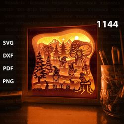 christmas gnome paper cut light box template, shadow box, 3d papercut lightbox svg file diy, cutting cricut