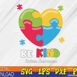 autism awareness - be kind puzzle heart kindness svg, eps, png, dxf, digital download