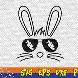 bunny face easter day sunglasses carrot svg, eps, png, dxf, digital download
