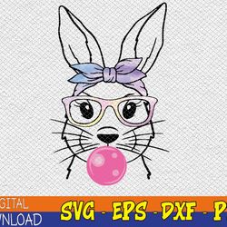 cute bunny with bandana heart glasses bubblegum easter day svg, eps, png, dxf, digital download