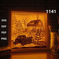 Christmas Retro Paper cut light box template, shadow box, 3D papercut lightbox svg file DIY, cutting cricut