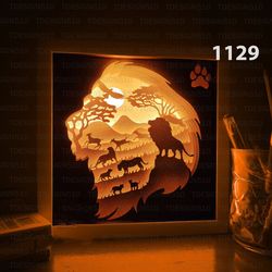 lion paper cut light box template, shadow box, 3d papercut lightbox svg file diy, cutting cricut