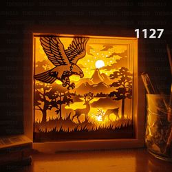 eagle deer paper cut light box template, shadow box, 3d papercut lightbox svg file diy, cutting cricut
