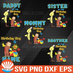 curious george birthday svg, personalized name and age customized curious george family svg