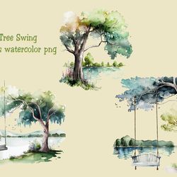 lakefront tree swing scenes watercolor png