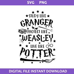 study like granger protect like weasly live like potter svg, macgic wand svg, harry potter svg, png digital file