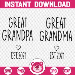 Great Grandma SVg, Great Grandpa EST. 2021 SVG Cut File, Pregnancy Announcement, Grandma To Be, Promoted to Grandpa, New