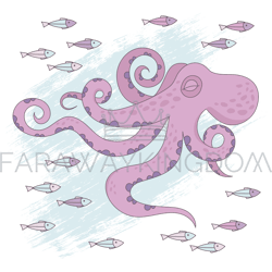 octopus dream underwater tropical vector illustration set