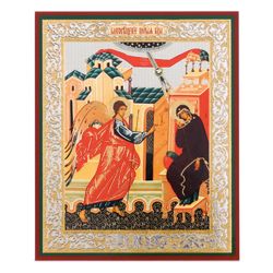 Annunciation of the Virgin Mary | Gold and Silver foiled lithography print | Size: 5 1/4"x4 1/2"