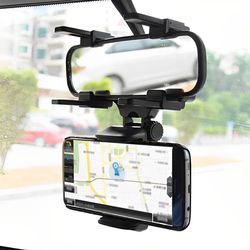 compact phone holder car rear view mirror | mount mobile phone with rotatable holder | dual gripper car phone holder