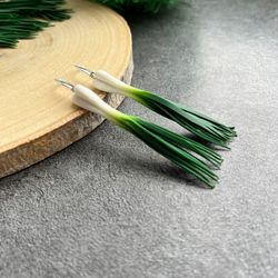 Spring onion earrings are cottagecore weird, funny, funky, quirky, vegan earrings