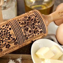 Engraved Rolling Pin Embossed Dough Roller Springerle Embossed Cookies Carved Molds Eastern Bunny Gift For Mom