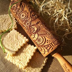 Wooden Engraved Rolling Pin Embossed Rolling Pin Dough With Pattern Cookie Stamp Carved Molds Gingerbread Gift For Mom
