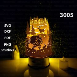 santa claus paper cutting lamp paper lantern light box template 3d shadow box cylinder papercut lightbox svg file diy cr