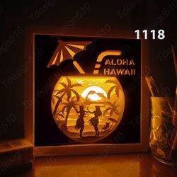 hawaii paper cut light box template, shadow box, 3d papercut lightbox svg file diy, cutting cricut